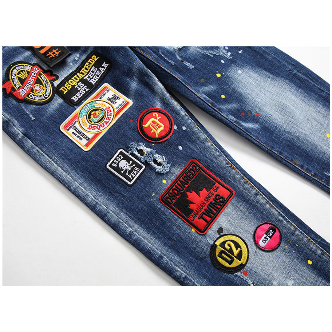 SOLO-DSQ2 Maple leaf hole badge Jeans