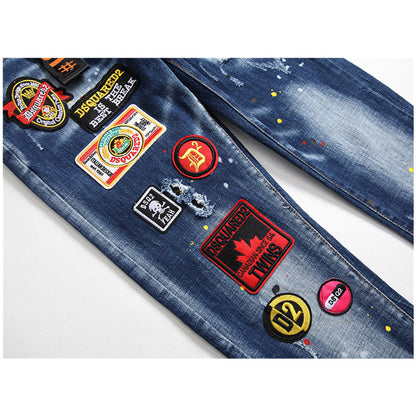 SOLO-DSQ2 Maple leaf hole badge Jeans